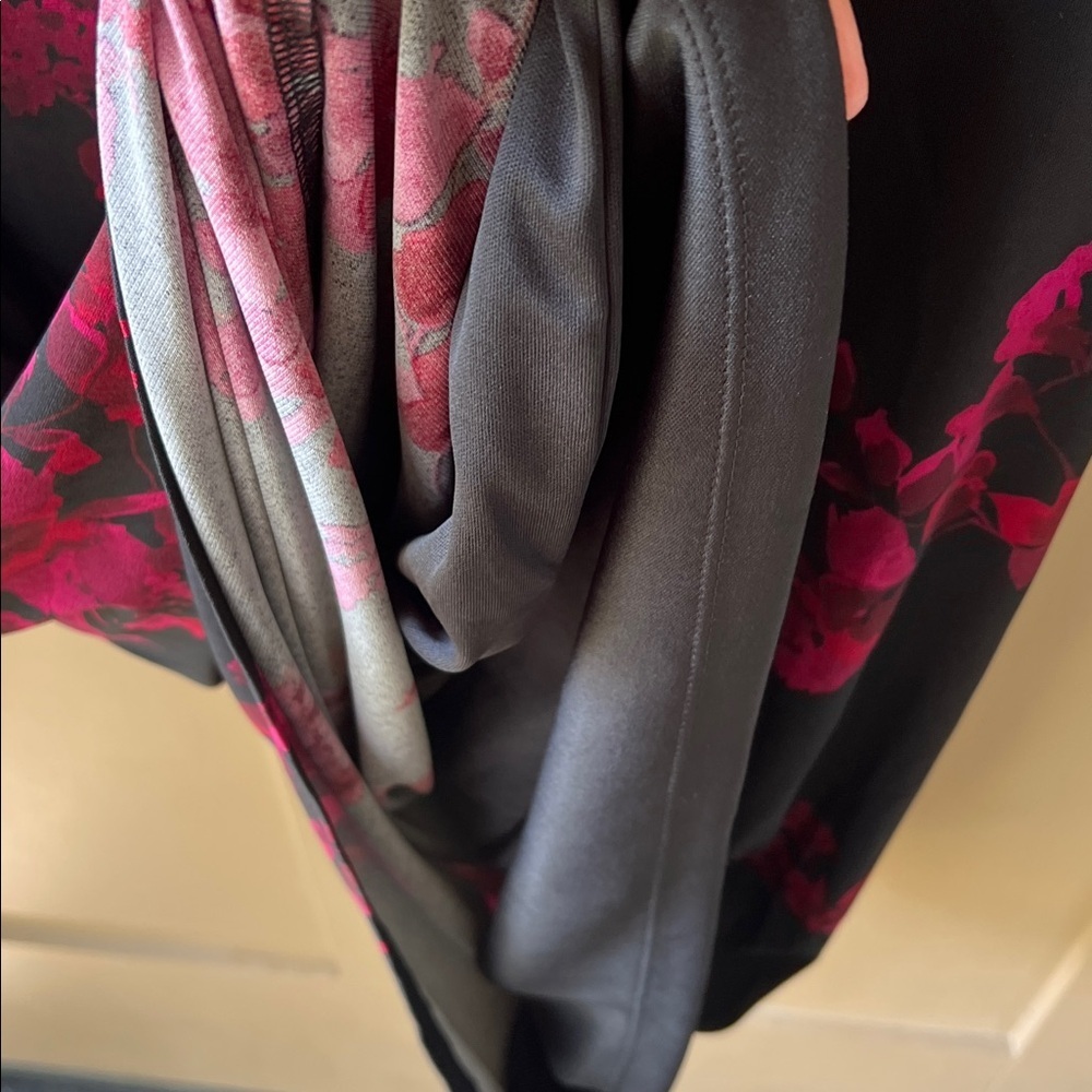 Chaps XL Black Floral Side Ruched 3/4 Sleeve Stretch Knit Midi Dress - Picture 8 of 8